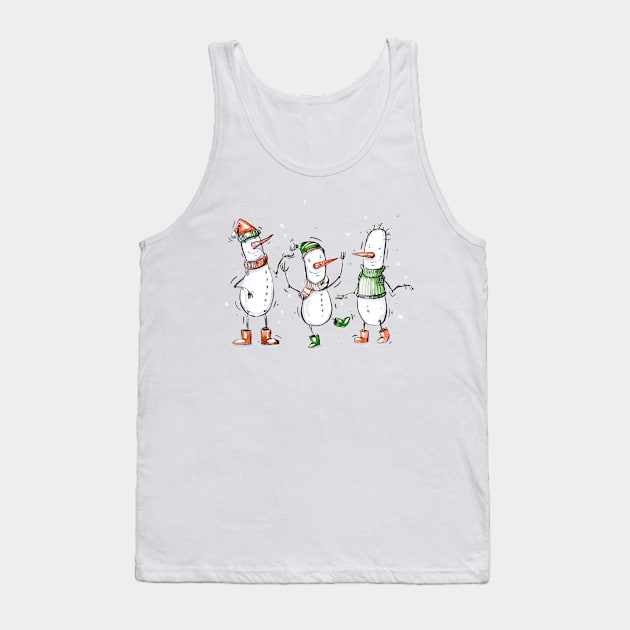 Three Cartoon Snowmen Tank Top by susannefloe